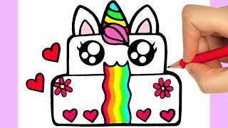 COMO DIBUJAR UNA TORTA DE COMPLEAÑOS KAWAII | COMO DIBUJAR UNA TORTA  UNICORNIO KAWAII - YouTube