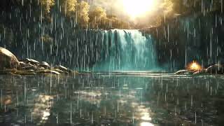 Falling asleep in less than 2 minutes with the sound of rain on a huge waterfall forest  - ASMR
