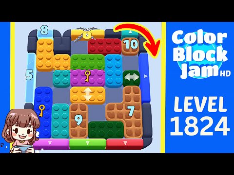 Color Block Jam Level 1824 visible Level 1824, 8 / 5 / 9 / 9 / 10 / 7 countdown opening layout opening frame