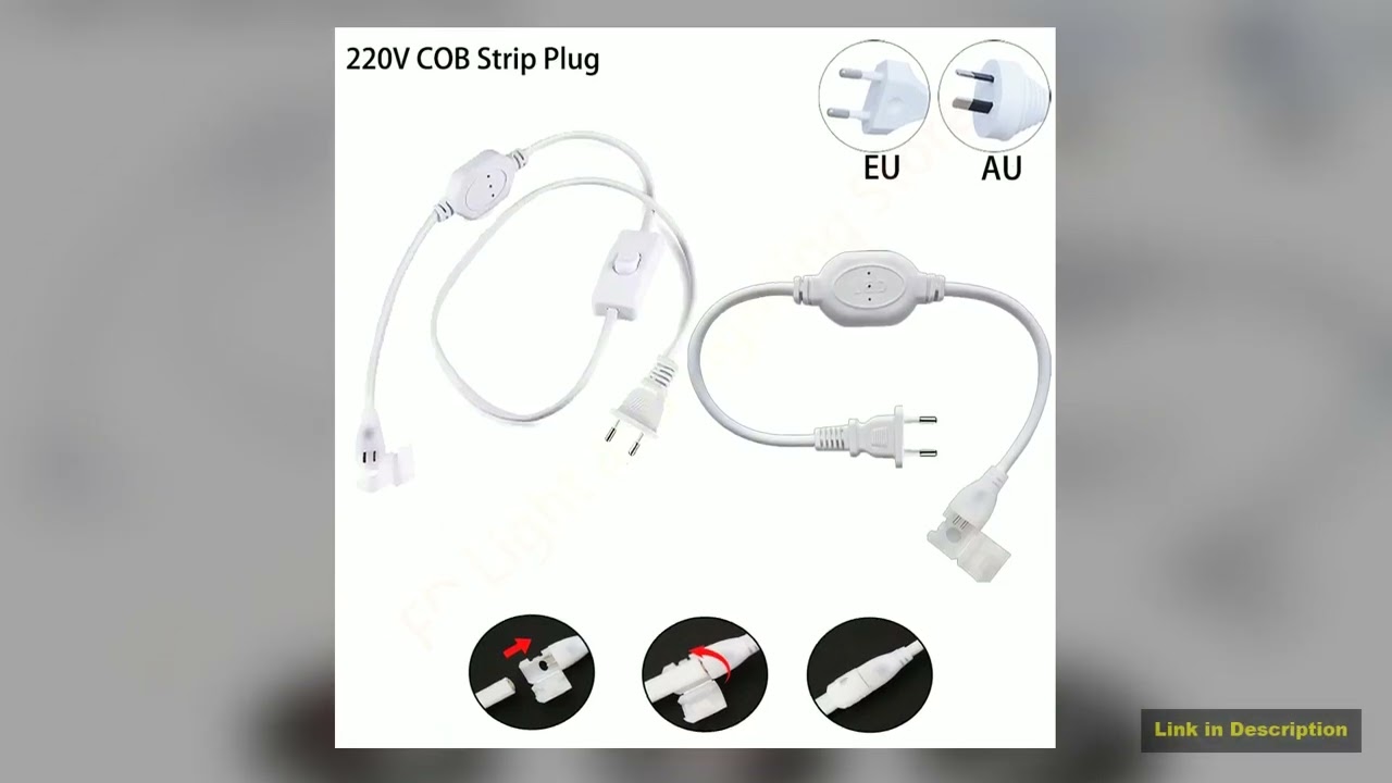 AUEU Power Plug for 220V 288 LEDsm COB LED Strip Connector Supply Plug with ONOFF Button Switch