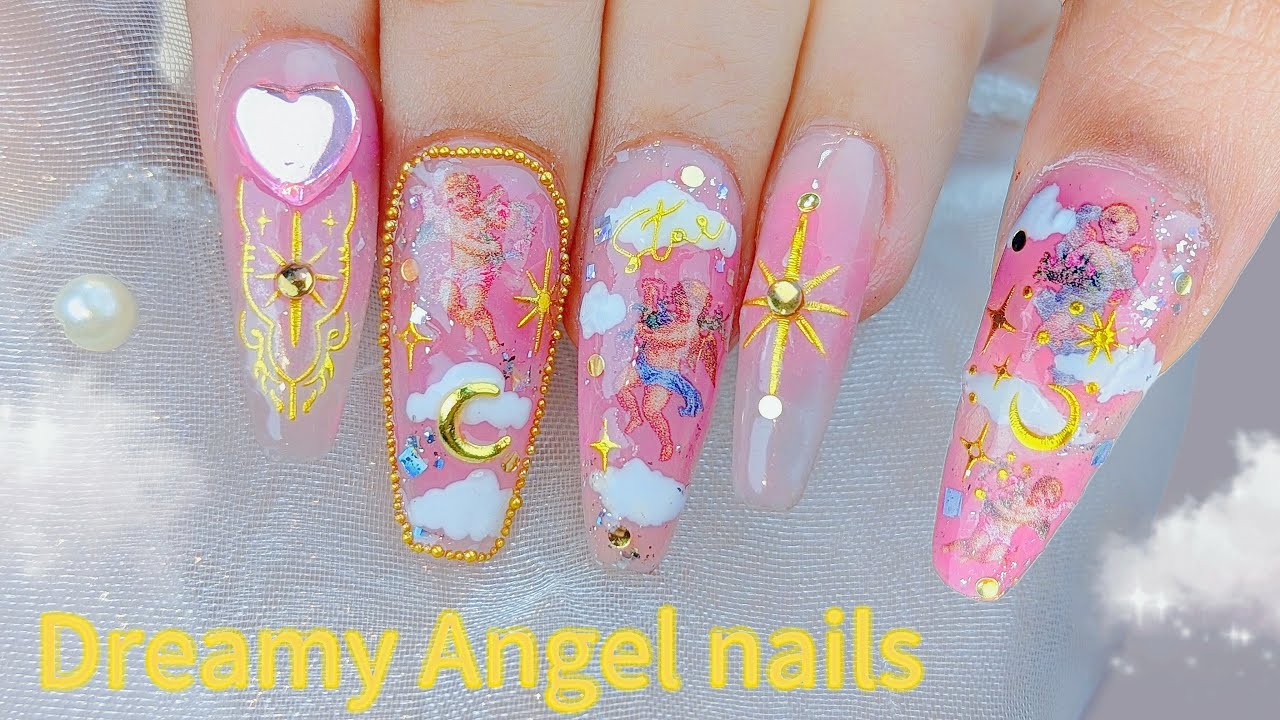 Урок по созданию сказочного маникюра «Ангельский сон» ☁️🌙 | Нежно-розовый💗 Дизайн ногтей в стиле ...