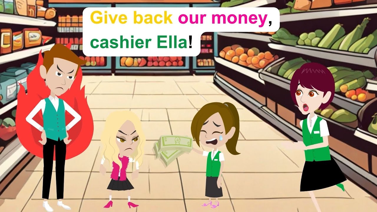 Ella becomes a supermarket cashier - Funny English Animated Story - Ella English