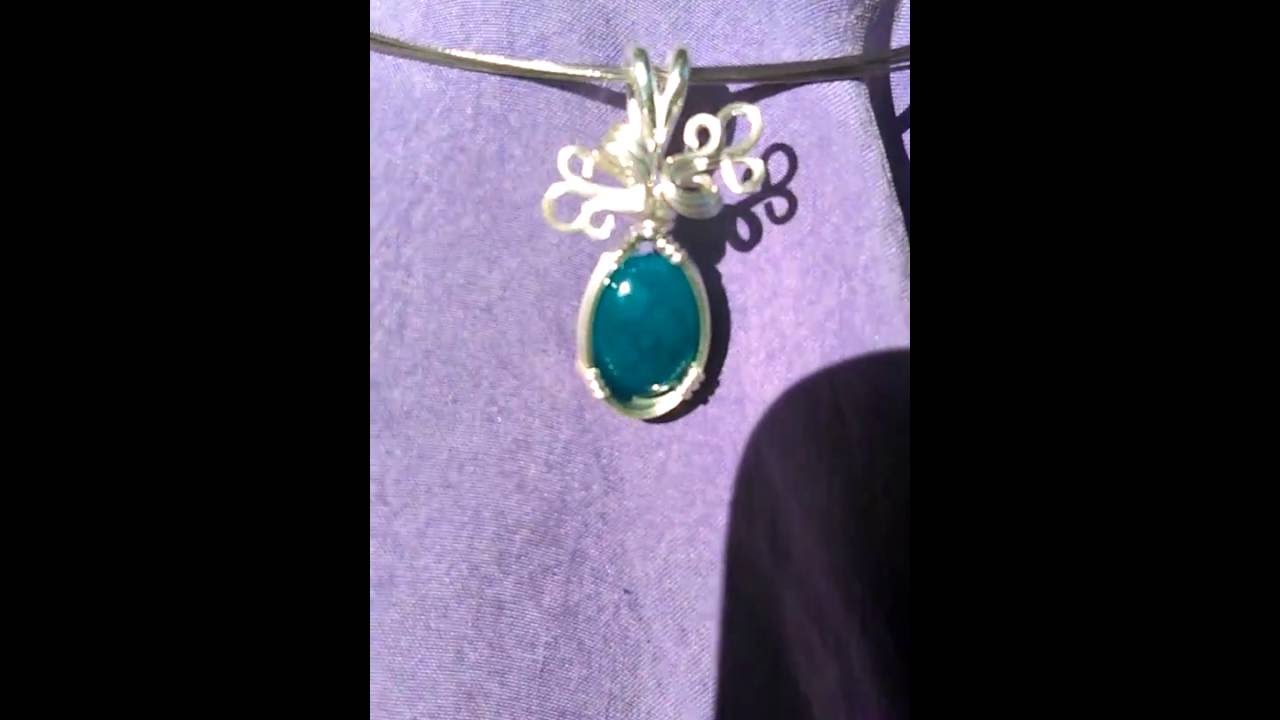SOLD. Cavansite Endorphins ESP Sterling Silver Wire Wrap Reiki Pendant - July 2016