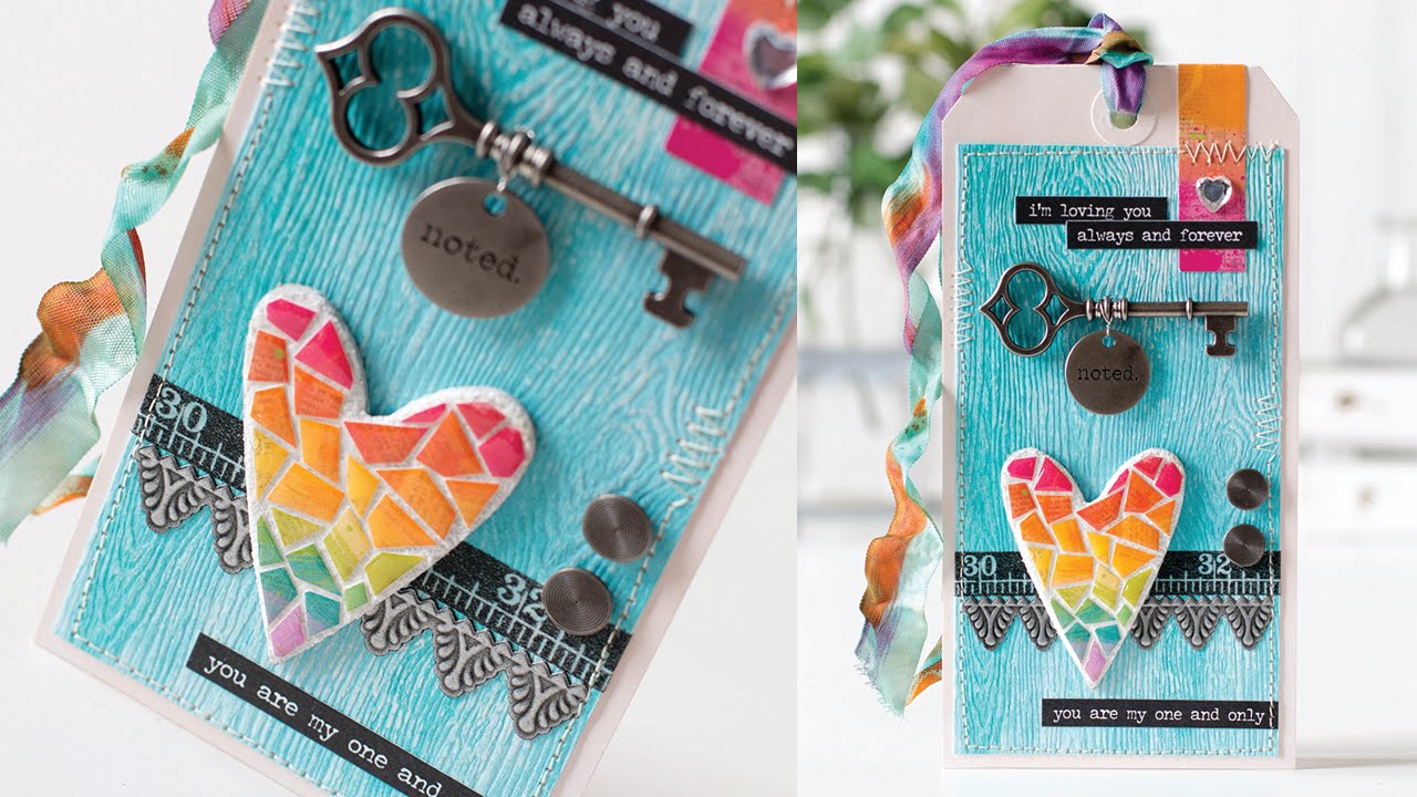 Tile Heart Tag Using the Distress Paper Mosaic Kit