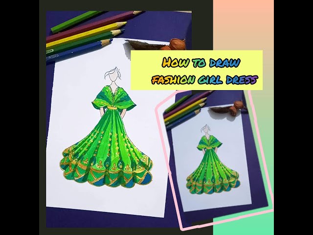 HOW TO DRAW DRESS DESIGN ILLUSTRATION|fashion dress illustration|Dress drawing on a girl.