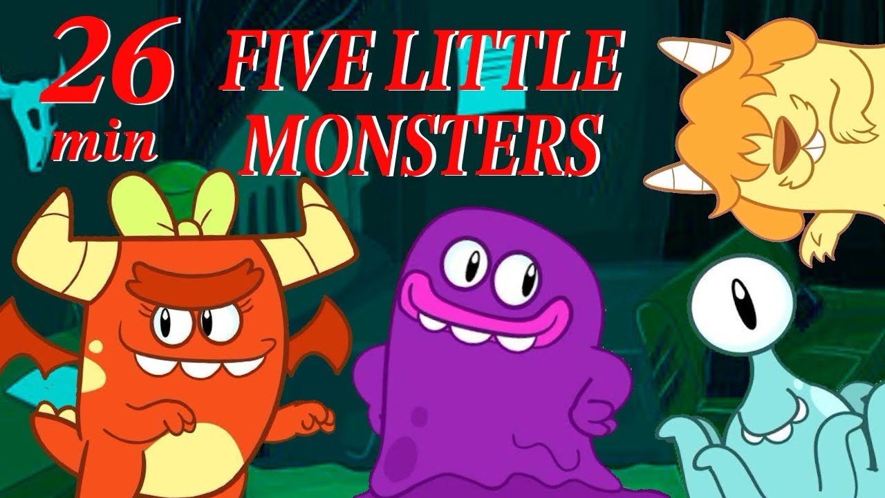 Five Little Monsters Jumping On The Bed - Kids Rhymes for Children