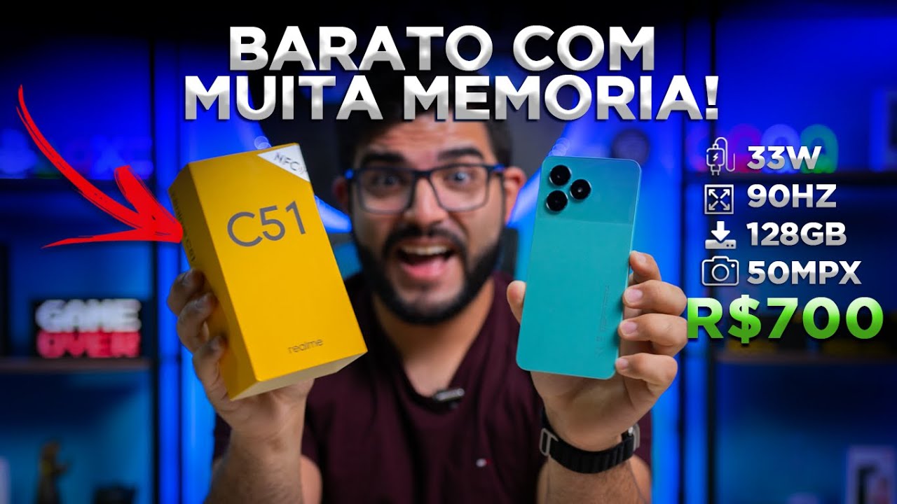 INCRÍVEL! Esse Smartphone tem NFC, 50Mpx, 128GB e custa na faixa de R$ 800,00! Realme C51, UNBOXING