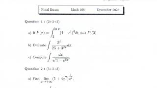 Math 106 ( Solution of Final Exam 2025)