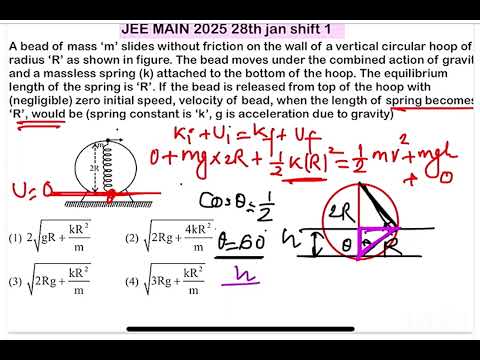 JEE MAIN 2025(28jan shift1)A bead of mass ‘m’ slides without friction on the wall of a vertical circ 14 JEE MAIN 2025(28jan shift1)A bead of mass ‘m’ slides without friction on the wall of a vertical circ