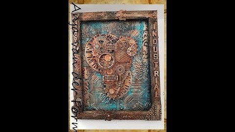 mixed media canvas industrial heart, with Finnabair waxes and paint.