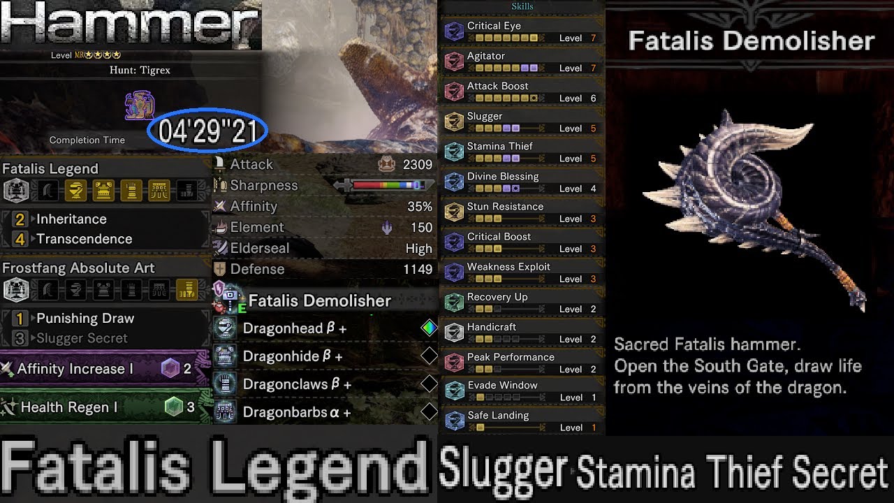 Monster Hunter World: Iceborne - "Fatalis Demolisher" Slugger/Stamina Thief Hammer & Showcase! - YouTube