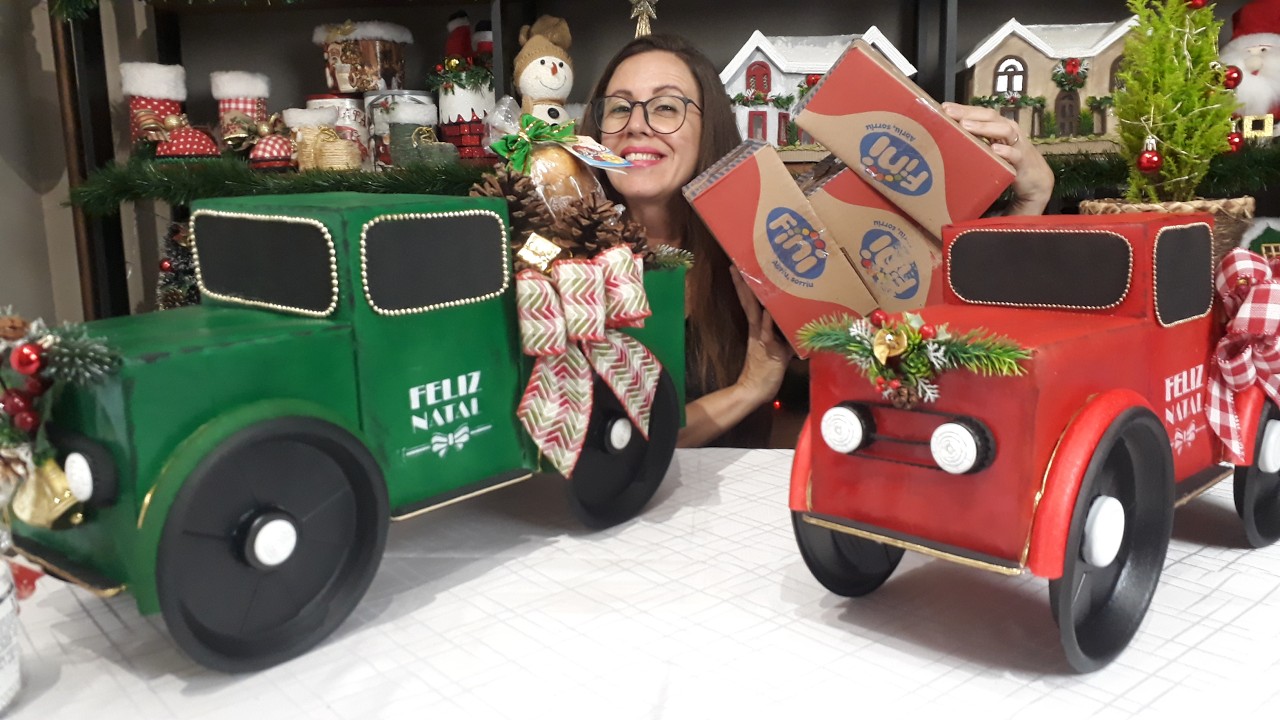 Посмотрите, что я сделала из картонных коробок — декоративный рождественский грузовик своими руками.