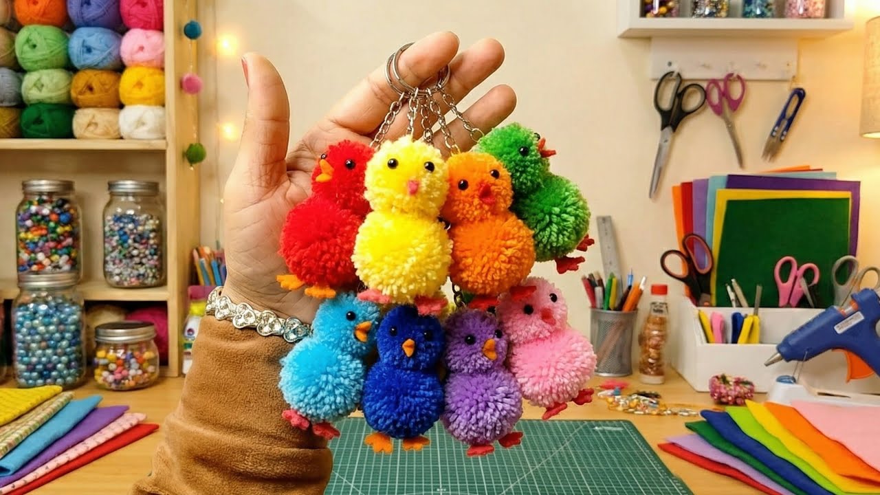 DIY Super Easy Pom Pom Chicken Making Idea with Fingers /DIY Pom Pom Chick /How to Make Yarn Chicken