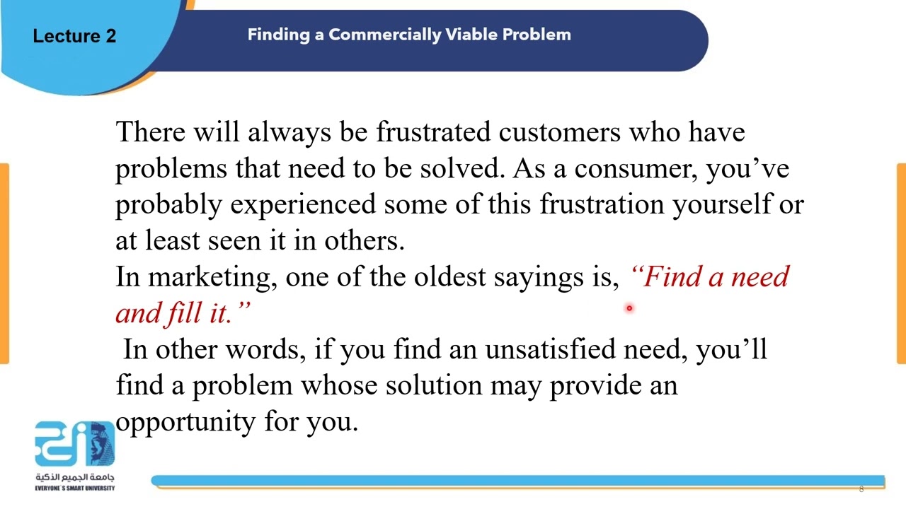 Entrepreneurship l&O Behavior - Lecture 2  - Finding a Commercially Viable Problem - ESU