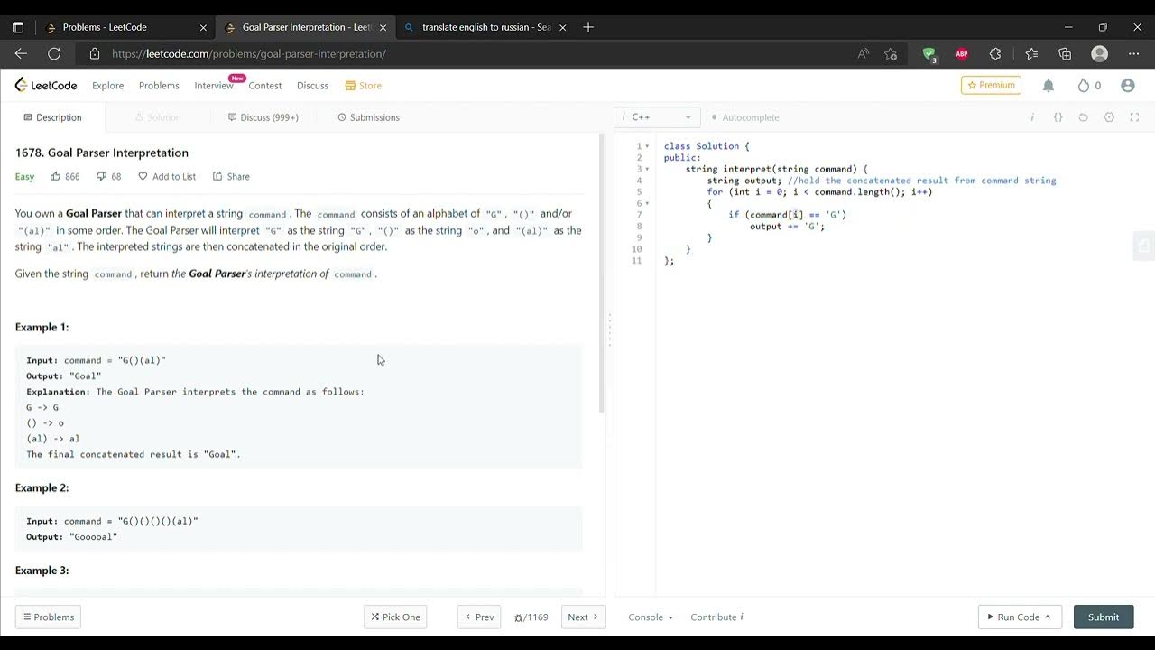 Goal Parser Interpretation LeetCode - YouTube
