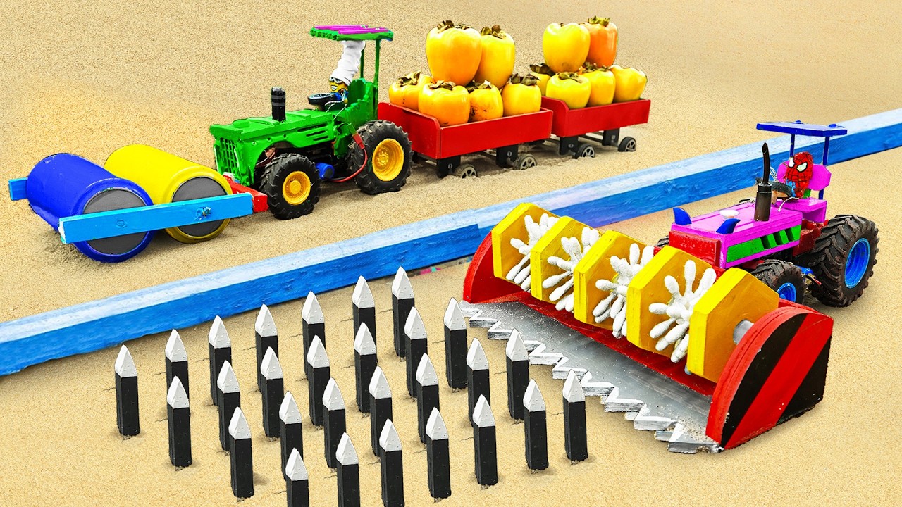 DIY Mini Tractor Bulldozer to clear Spike on road | Road Roller machine | 