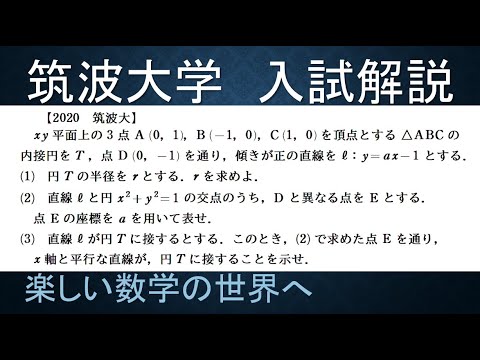257 2020筑波大学-医 入試解説 数Ⅱ 円と接線【数検1級/準1級/中学数学