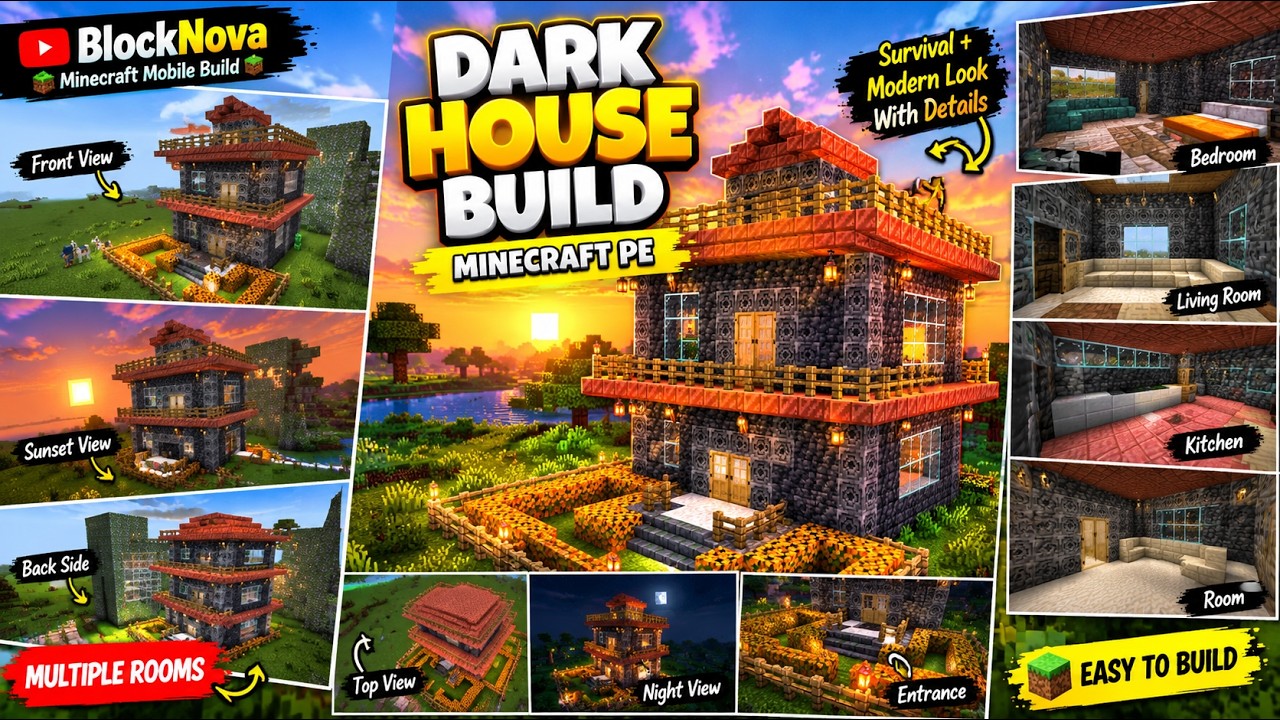 🔥 Minecraft Dark House Build 🏠 | Survival Modern House Tutorial ...
