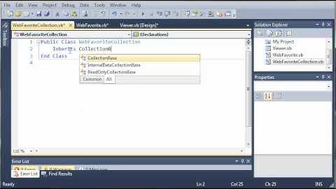 Visual Basic Tutorial - 190 - Favorites Part 3   Creating The WebFavoriteCollection