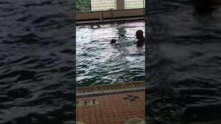 Joachim Lena at the Dunmore YMCA going Swimming in the Pool with Joe Ty is Watching Joachim
