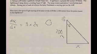 Calculus Help: Find the lighthouse and how to solve the related rates