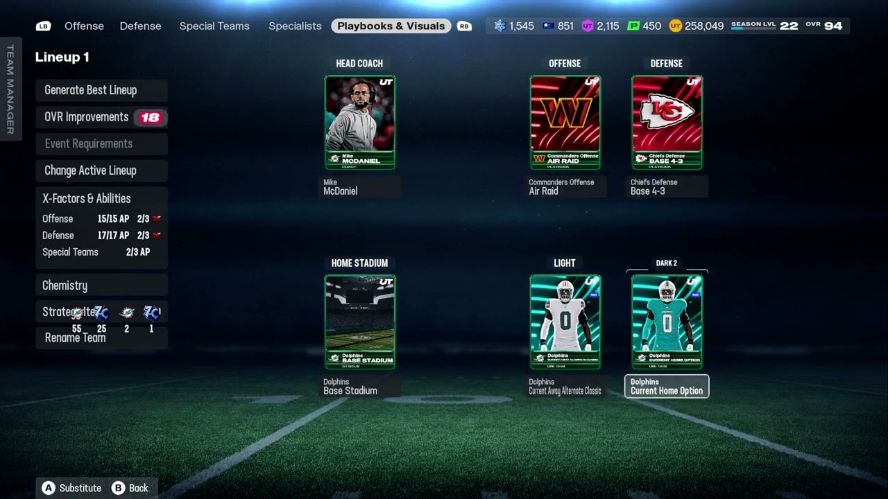 Madden 26 -Season 4 94 overall Level 22 Miami Dolphins Theme Team 55/55 Zero Chill promo p161