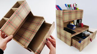 DIY - Desktop Organizer from Cardboard | Pen Holder Organizer | Paper Craft | Cardboard Craft