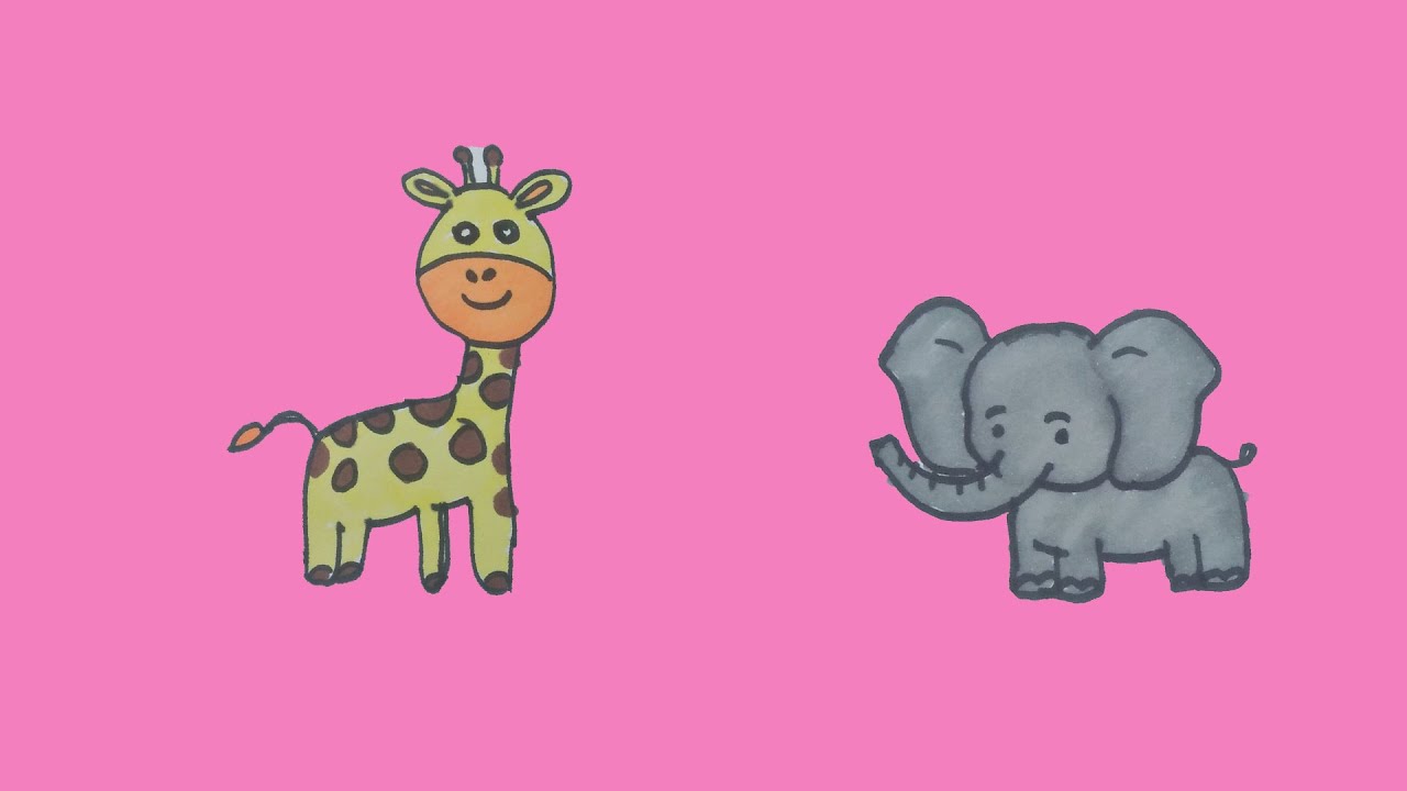 How to draw Elephant and Giraffe easy ၊Elephant and Giraffe drawing ...