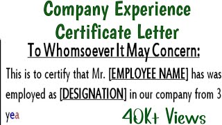 Company Experience Letter Format | Experience Certificate for Employee in English | Letters Writing