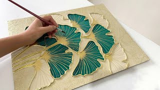 How To Paint Ginkgo Leaves With Texture Paste and Gold Leaf |  Beginner