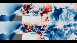 Ratio of radial velocity to axial velocity through one wave cycle at two different azimuths