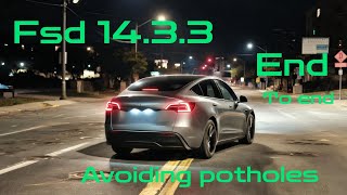 FSD 14.3.3 Real World Test. Improved DMS +Smart Pothole Avoidance in Philadelphia Zero Interventions