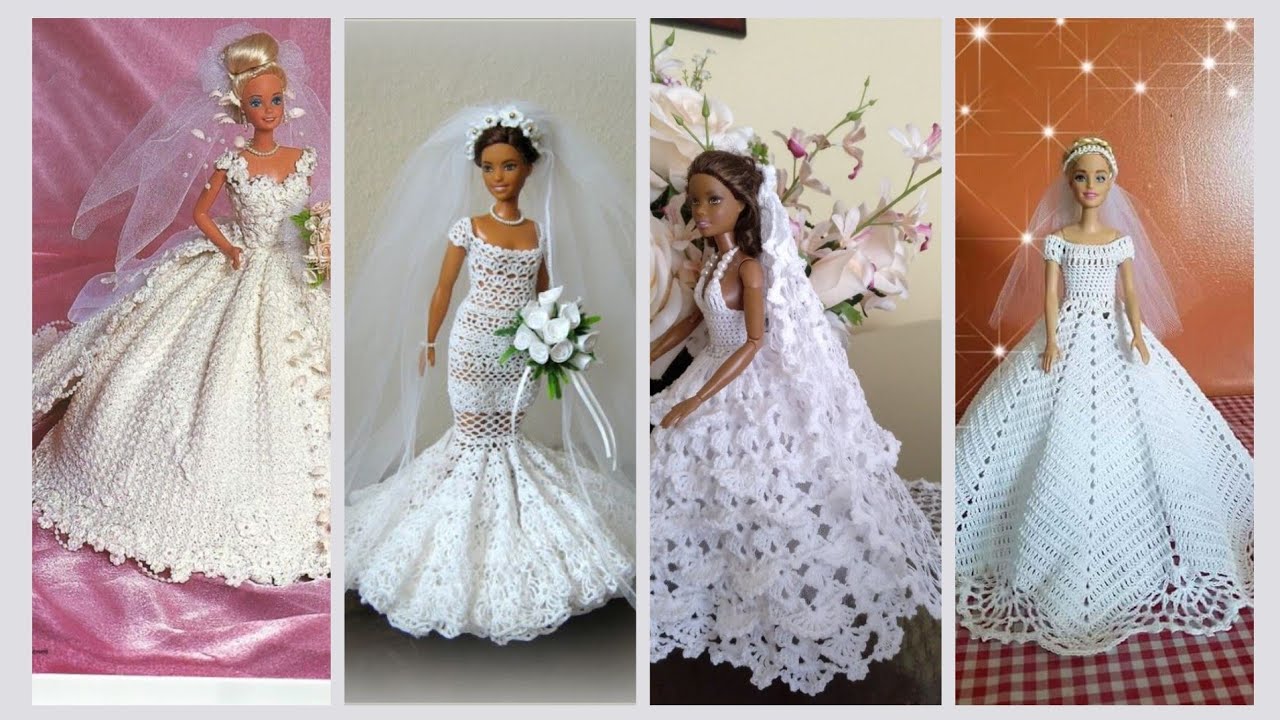 Прекраснейшая коллекция свадебных платьев Барби, связанных крючком. Идеи платьев «Барби-невеста»....