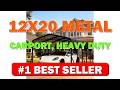 12x20 Metal Carport, Heavy Duty Outdoor Vehicle Shelter with Steel Frame & - B0GCJ147MV