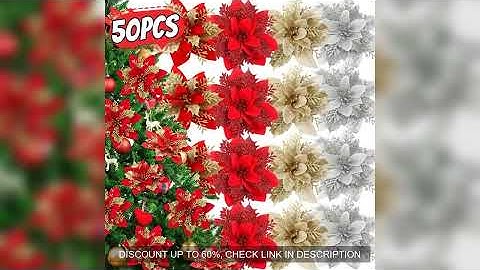 Large Glitter Artificial Christmas Flowers with Clips DIY Fake Flower Xmas Tree Ornaments for Home N