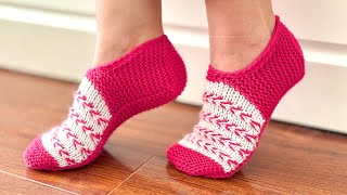 картинка: СЛЕДКИ спицами БЕЗ ШВА! Мастер класс для начинающих KNITTING SLIPPERS