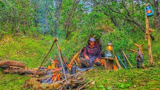 Building of a round bushcraft dugout for survival in the wild forest _ Camping with My Dogs.