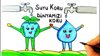 Dünya Su Günü Resmi Çizimi 🌱💧 Dünya Su Günü İle İlgili Resim - World Water Day Drawing - Doğa Resmi