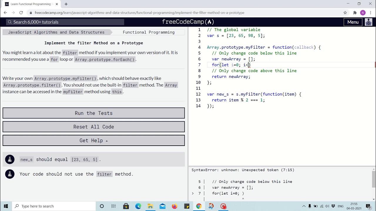 Tutorial 10 - Implement the filter method on a prototype - freecodecamp ...