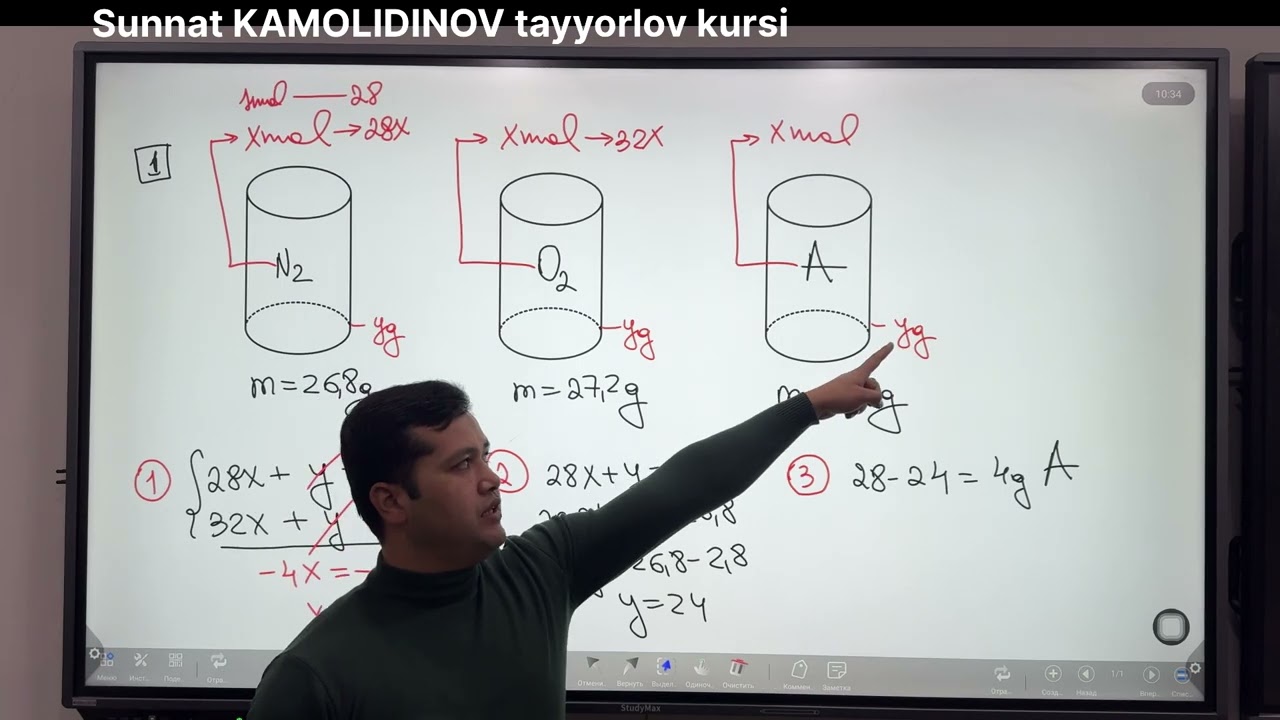 Gazlar - Idishga doir misollar. Sunnat KAMOLIDINOV tayyorlov kursi. t.me/ @MS_KIMYO