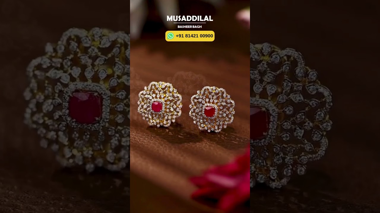 Elegant Diamond Ruby Studs by Musaddilal Basheerbagh Jewellers, Hyderabad – Shop Now! 