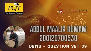 DBMS - Question Set 39 | Java Institute | Abdul Maalik Humam
