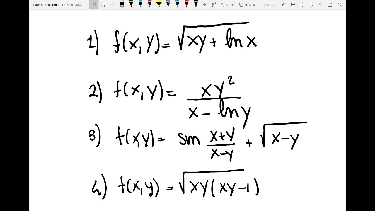 Analisi II - Funzioni di due variabili, disegnare i domini - Esercizi svolti Parte 1