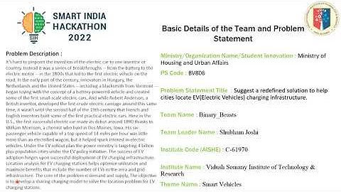 SIH 2022 Presentation for Optimization of Location for EV Charging Station