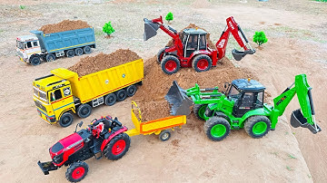 2 JCB 5CX Backhoe fully loading sand Tata truck 2518 | Mahindra Arjun novo 605Di | jcb cartoon 