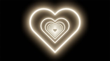 Neon Tunnel of Light Yellow Neon Hearts on Black Background. Video Loop