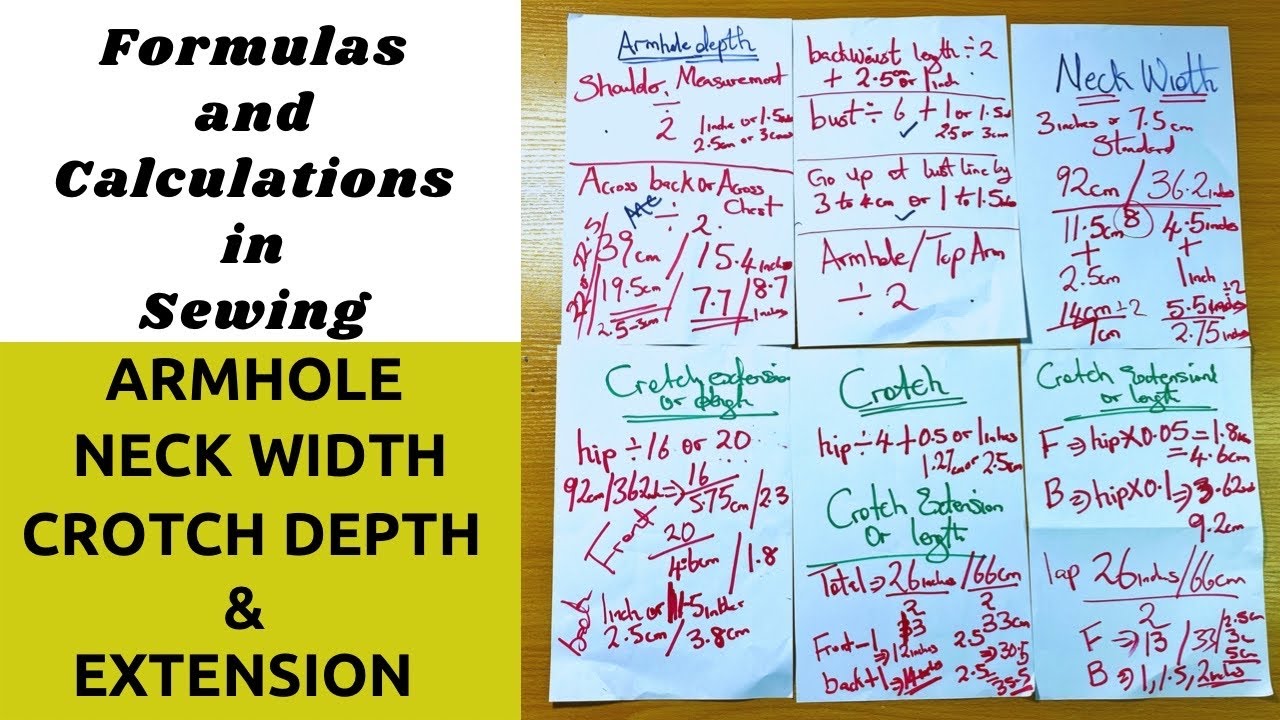 How to; Formulas and Calculations in Sewing / Crotch depth & Extension/ Armhole/ Neck Width