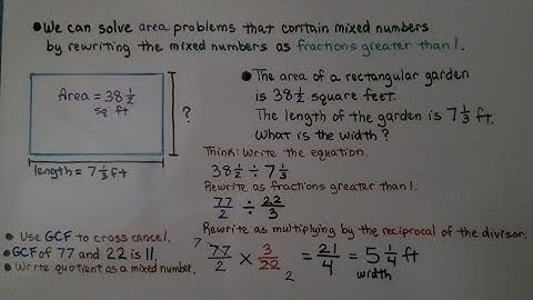 6th Grade Math 4.3b, Dividing Mixed Numbers, Solving Problems Involving Area