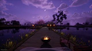 A Beautiful Purple Night Ambience In A Peaceful Countryside | Crackling Fire, Crickets, Water Sounds screenshot 3