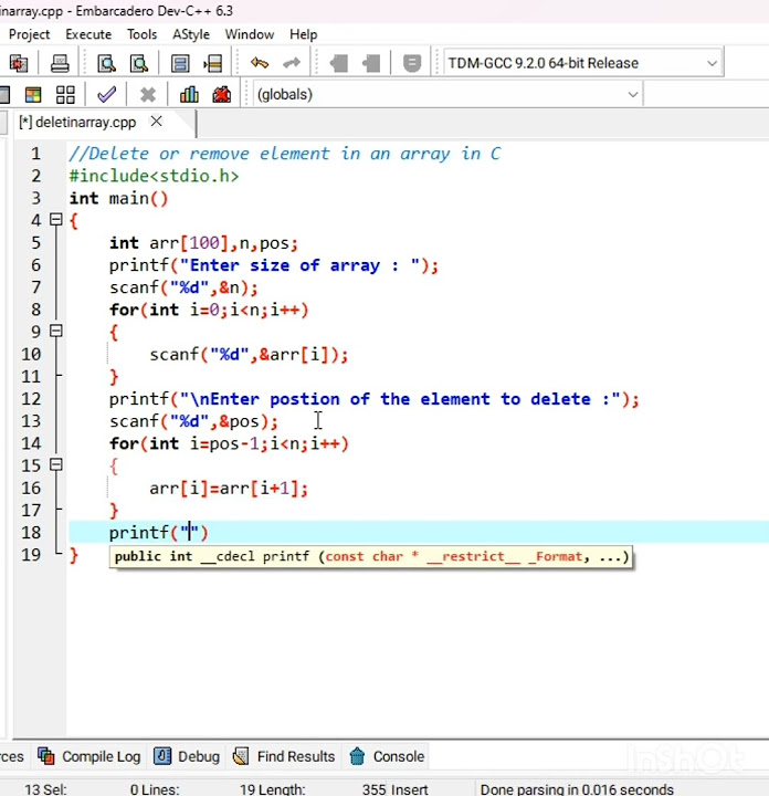 C program to Delete or remove elements in an array @SK_Codez #shorts ...
